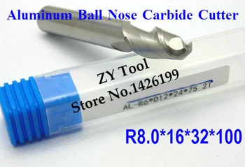  чисто нова алуминиева сплав топка край фреза 2F R8 * 16 * 32 * 100 алуминиев карбид нож, CNC фреза, CNC фрезови инструменти